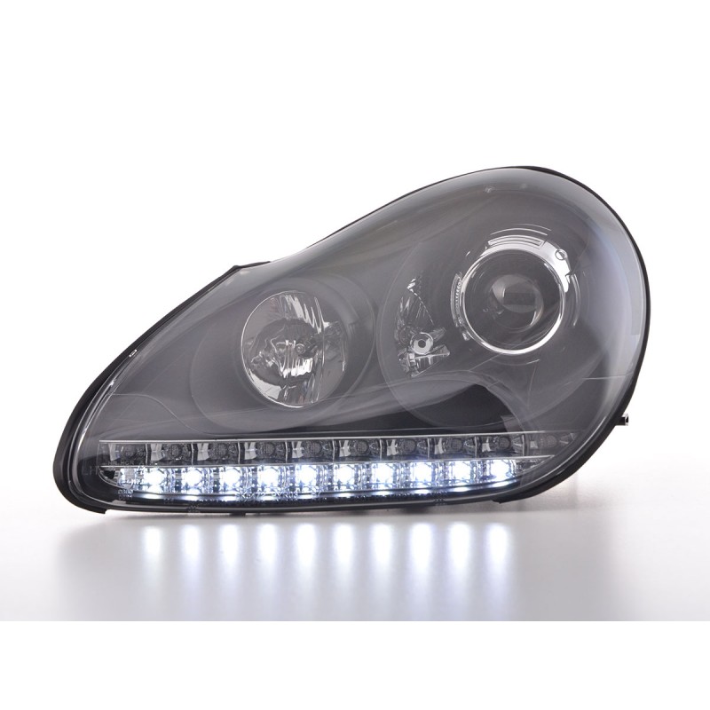 Phare avant Xenon Daylight LED DRL look Porsche Cayenne 03-07 noir