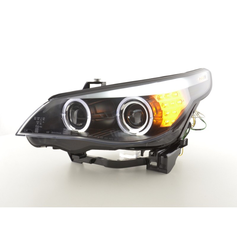 Phares Xenon Angel Eyes LED BMW 5er E60 / E61 05-08 noir pour conduite à droite