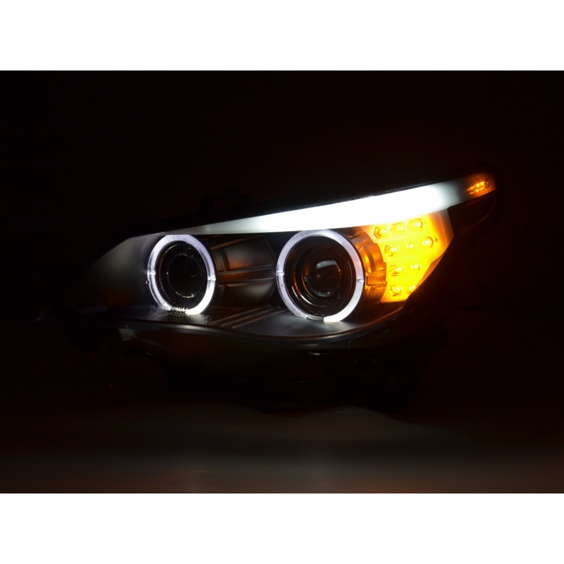 Phares Xenon Angel Eyes LED BMW 5er E60 / E61 05-08 noir pour conduite à droite
