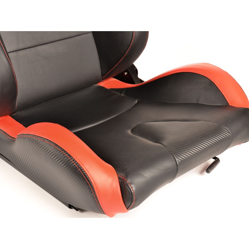 Sièges sport FK Sièges demi-coque pour voiture Set Brême simili cuir noir / rouge aspect carbone