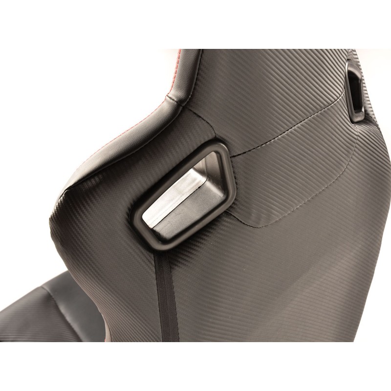 Sièges sport FK Sièges demi-coque pour voiture Set Brême simili cuir noir / rouge aspect carbone