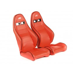 Sièges sport FK Sièges demi-coque de voiture Set Dortmund cuir artificiel passepoil rouge blanc