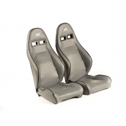 Sièges sport FK Sièges demi-coque pour voiture Set Dortmund cuir artificiel passepoil gris blanc