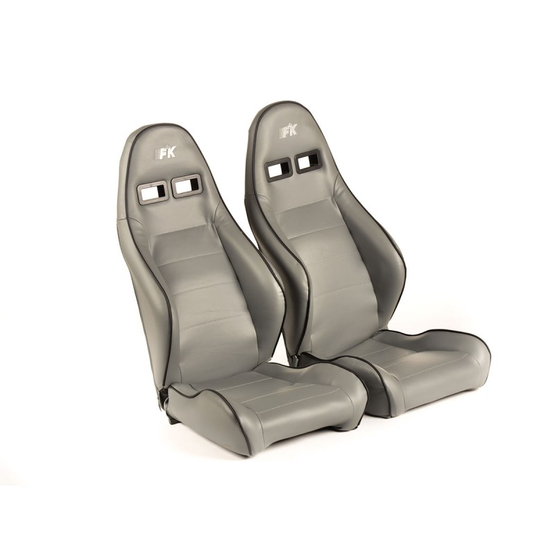 Sièges sport FK Sièges demi-coque pour voiture Set Dortmund cuir artificiel passepoil gris blanc