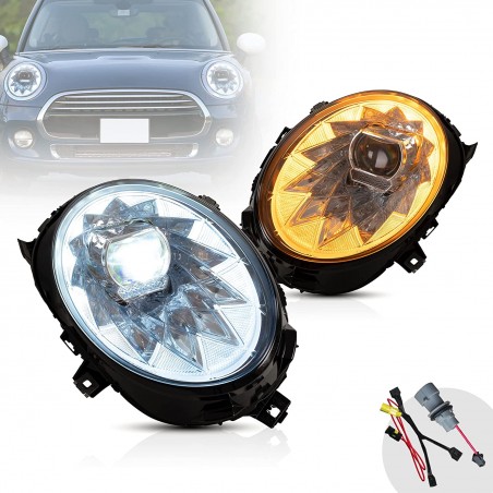 VLAND LED Phares compatibles pour Mini Cooper One JCW F55 F56 Hatch F57 convertible 2014-2020 Union Jack Feux Avant, DRL avec