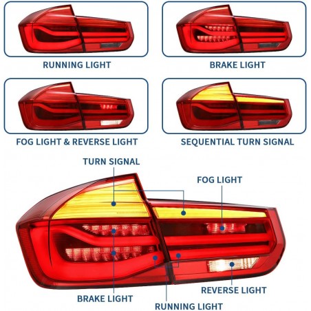 VLAND OLED Feux arrière Compatible pour BM-W F30 F35 F80 M3 Sedan 6th Gen 2012-2018 feu de queue,avec clignotants séquentiels