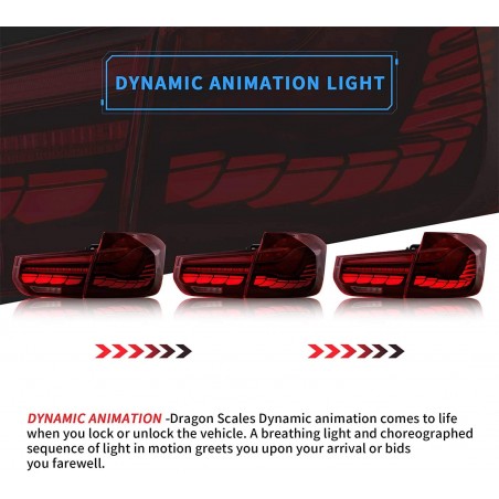VLAND OLED Feux arrière Compatible pour BM-W F30 F35 F80 M3 Sedan 6th Gen 2012-2018 feu de queue,avec clignotants séquentiels