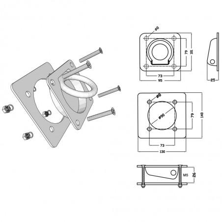 vidaXL Anneau d'arrimage pour remorque 6 pcs Acier galvanisé 2000 kg