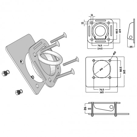 vidaXL Anneau d'arrimage pour remorque 6 pcs Acier galvanisé 2000 kg