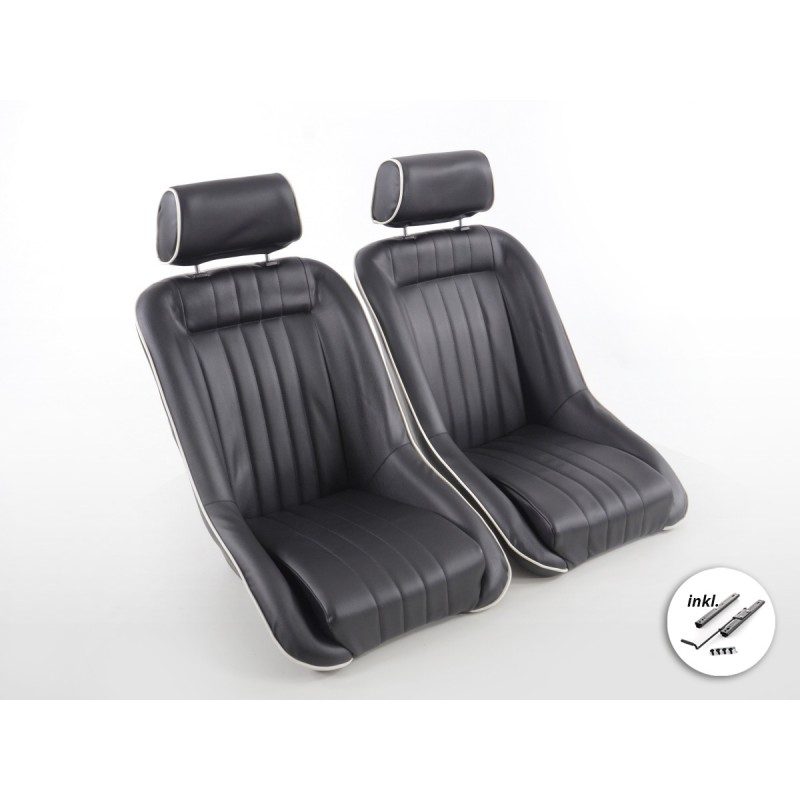 Sièges d'auto FK Classic, siège baquet complet au look rétro, noir et blanc