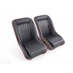 Siège baquet complet FK Oldtimersitze au look rétro noir / rouge