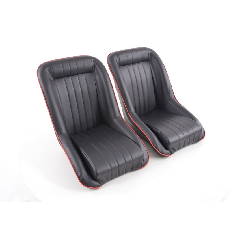 Siège baquet complet FK Oldtimersitze au look rétro noir / rouge