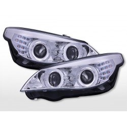 Phares Xénon Angel Eyes avec anneaux de feux de stationnement éclairés à LED BMW Série 5 E60/E61...
