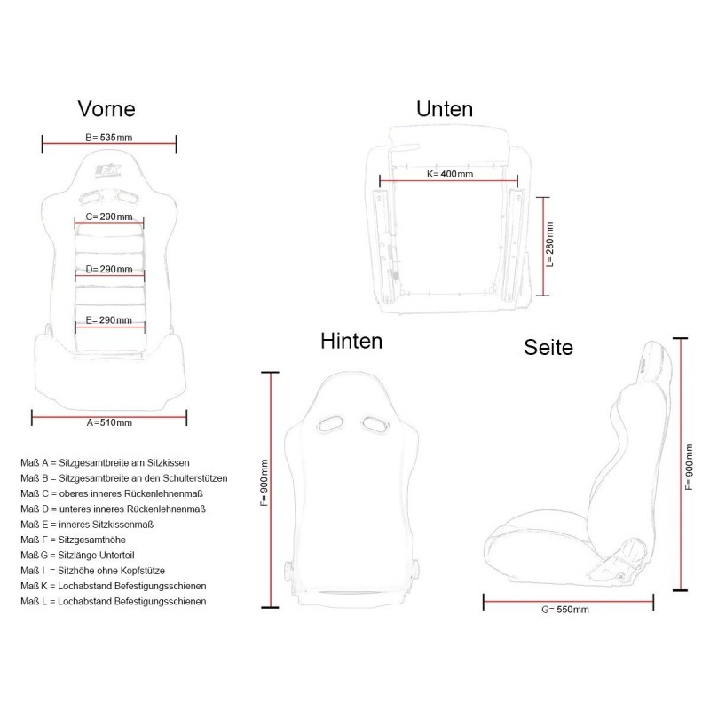 Sièges sport FK Sièges demi-coque de voiture Set Frankfurt simili cuir noir / bleu