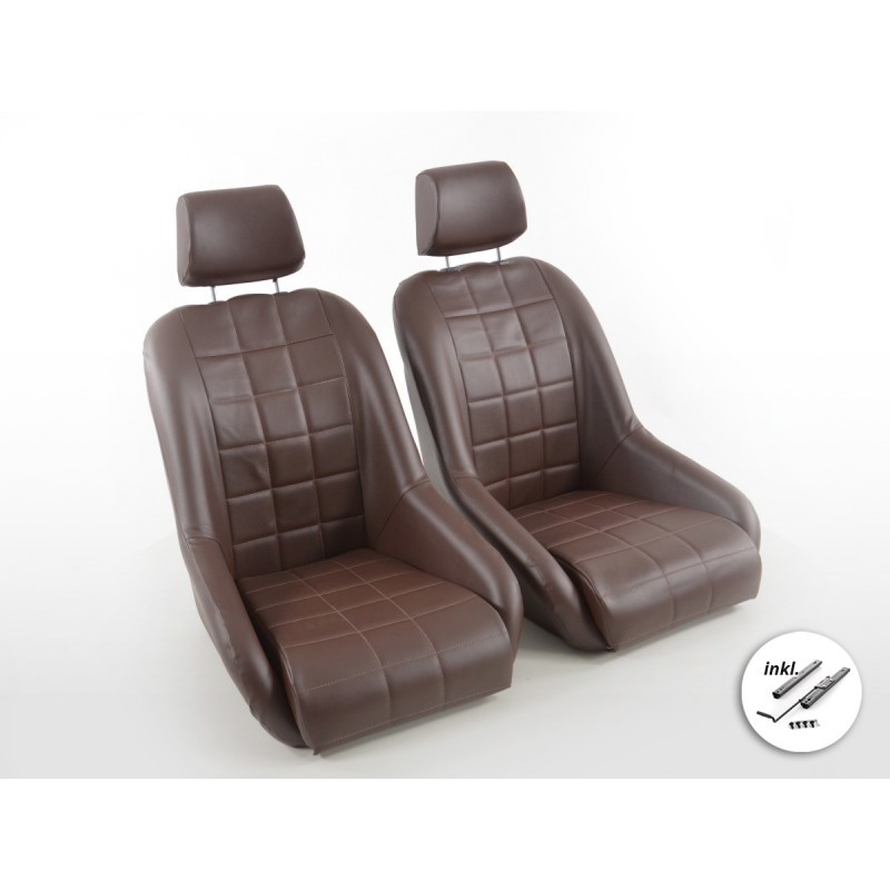 Sièges baquets complets FK Oldtimersitze Car au look rétro, marron foncé