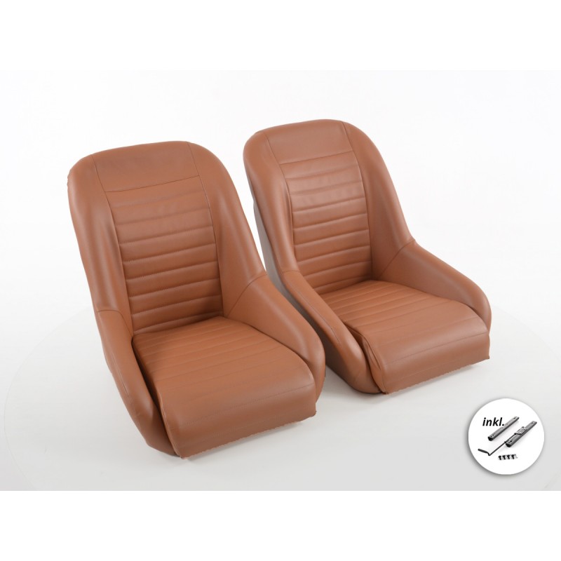 Sièges baquets complets FK Oldtimersitze Car au look rétro, marron clair