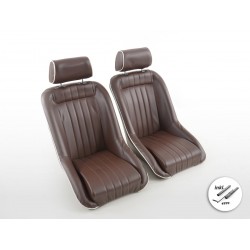 Sièges baquets complets FK Oldtimersitze Car au look rétro, marron foncé / blanc