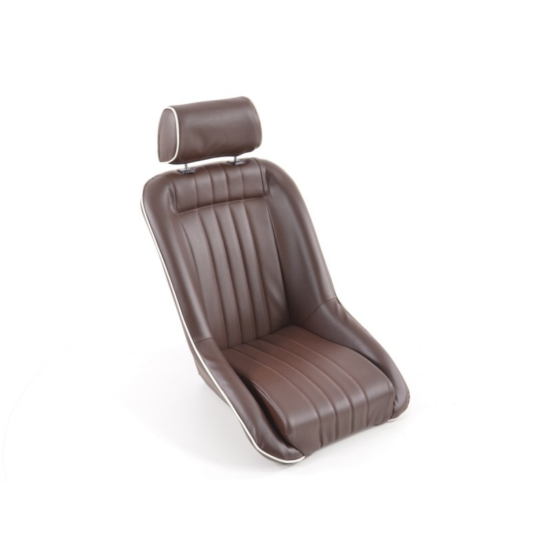 Sièges baquets complets FK Oldtimersitze Car au look rétro, marron foncé / blanc