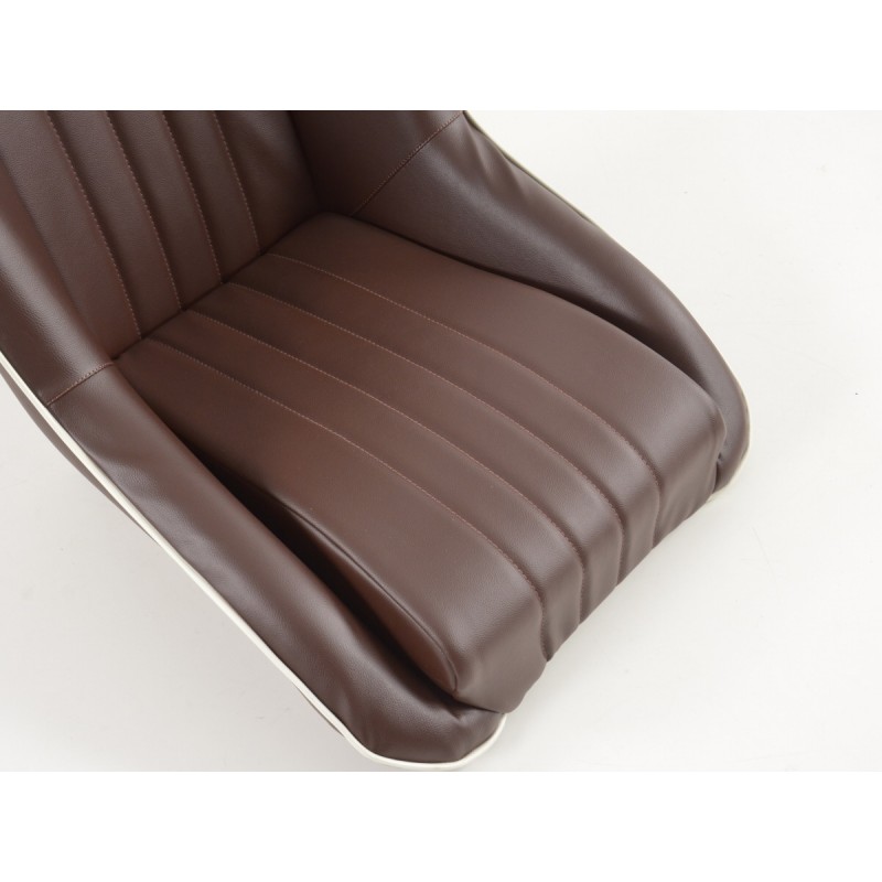 Sièges baquets complets FK Oldtimersitze Car au look rétro, marron foncé / blanc