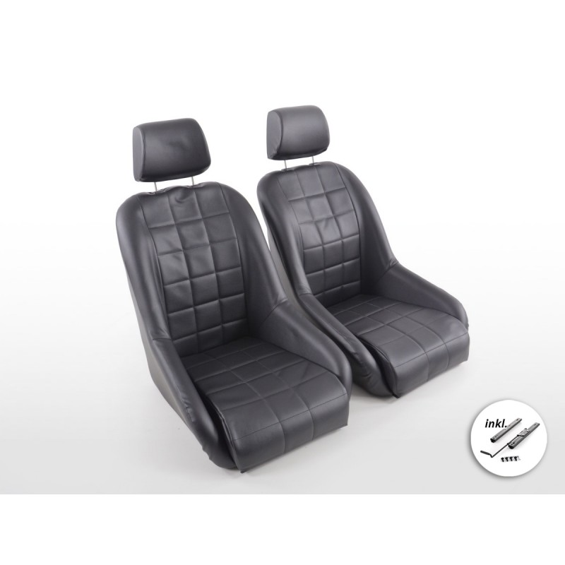 Sièges baquets FK oldtimer complets en noir look rétro