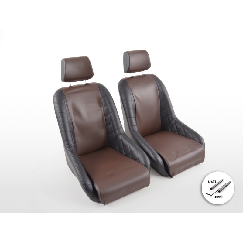 Sièges baquets complets FK Oldtimersitze Car au look rétro noir / marron foncé