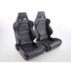 Sièges sport FK Sièges auto demi-coque en cuir artificiel Las Vegas couture noire blanc