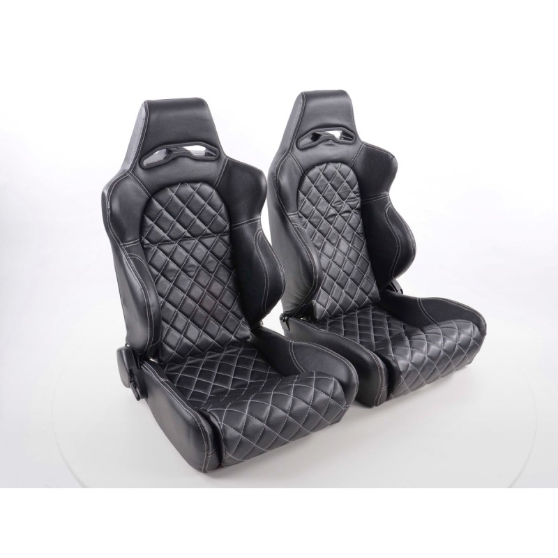 Sièges sport FK Sièges auto demi-coque en cuir artificiel Las Vegas couture noire blanc