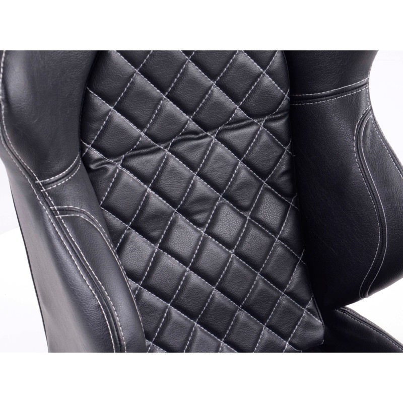 Sièges sport FK Sièges auto demi-coque en cuir artificiel Las Vegas couture noire blanc