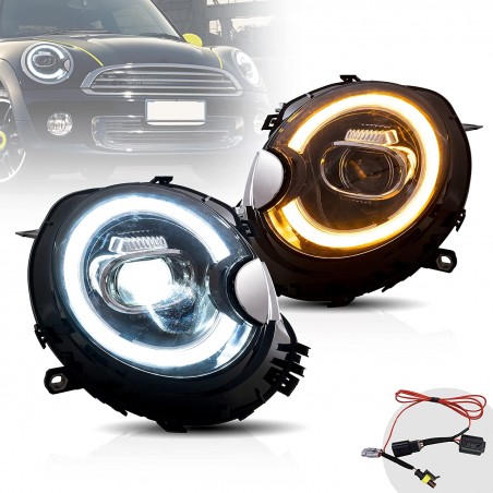 VLAND LED Phares pour 2007-2015 Mini Cooper hatch R56 / Clubman R55 / Convertible R57 / Coupe R58 / Roadster R59 Feux Avant, DRL