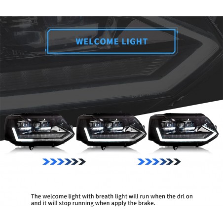 VLAND Full LED Phares Compatible pour Volks-wagen V-W T5 Transporter Multivan V lifting 2010-2015 Feux avant, DRL avec fonction