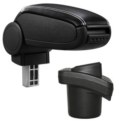 HTD071 + LC503 Accoudoir central Citroen C2 avec compartiment de rangement, Couvercle en simili cuir noir avec couture blanche