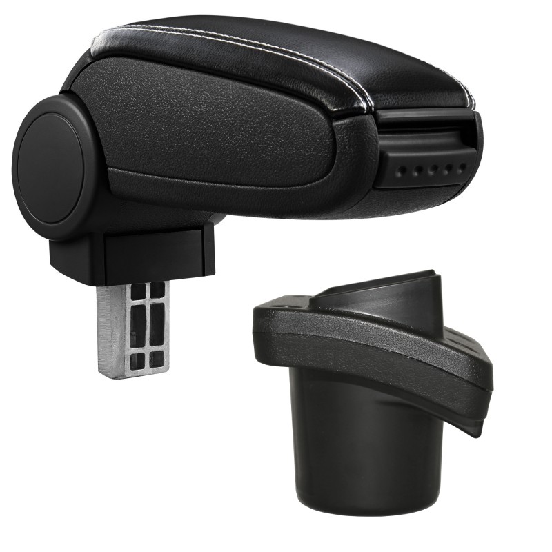 HTD071 + LC503 Accoudoir central Citroen C2 avec compartiment de rangement, Couvercle en simili cuir noir avec couture blanche