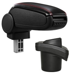 HTD071 + LC502 Accoudoir central Citroen C2 avec compartiment de rangement, Couvercle en simili cuir noir avec couture rouge 