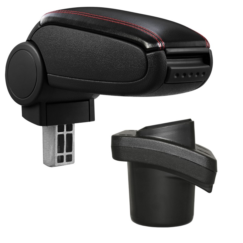 HTD071 + LC502 Accoudoir central Citroen C2 avec compartiment de rangement, Couvercle en simili cuir noir avec couture rouge 