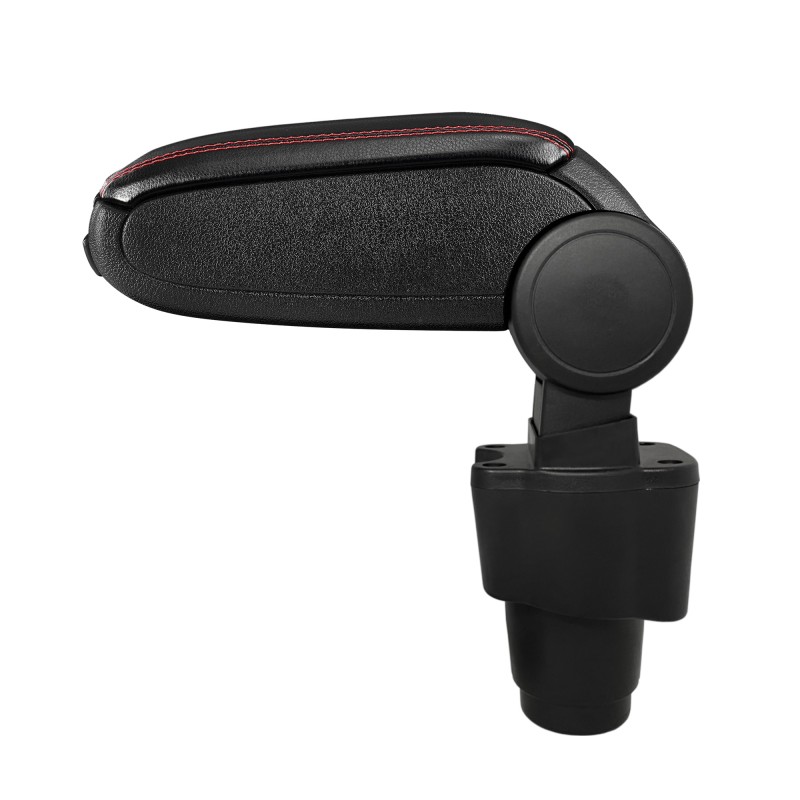 HTD081 Accoudoir central Dacia Sandero 2 avec compartiment de rangement, Couvercle en simili cuir noir avec couture rouge 