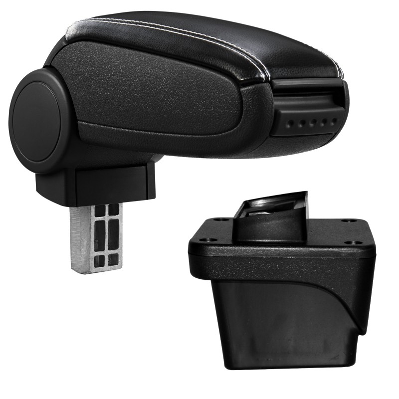 HTD077 + LC503 Accoudoir central VW Polo 6 avec compartiment de rangement, Couvercle en simili cuir noir avec couture blanche