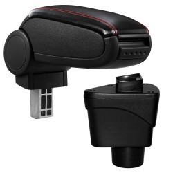 HTD076 + LC502 Accoudoir central Ford EcoSport 2 avec compartiment de rangement, Couvercle en simili cuir noir avec couture roug