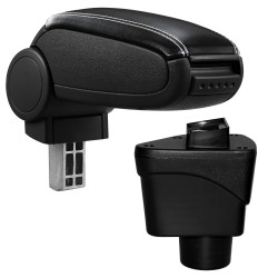 HTD076 + LC503 Accoudoir central Ford EcoSport 2 avec compartiment de rangement, Couvercle en simili cuir noir avec couture blan