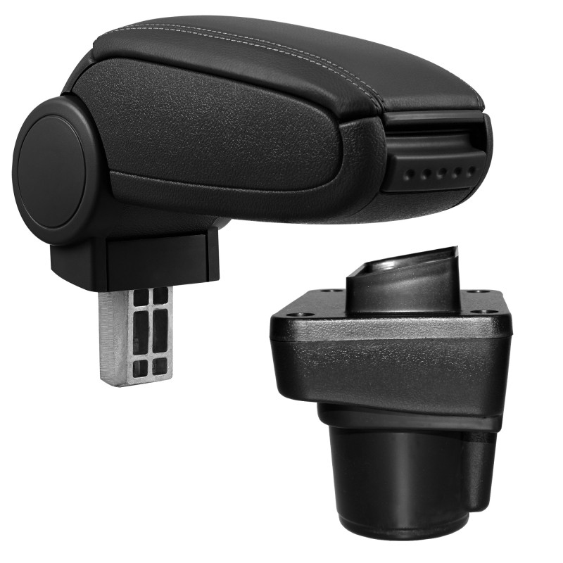 HTD074 + LC501 Accoudoir central Ford Ka Plus avec compartiment de rangement, Couvercle en simili cuir noir