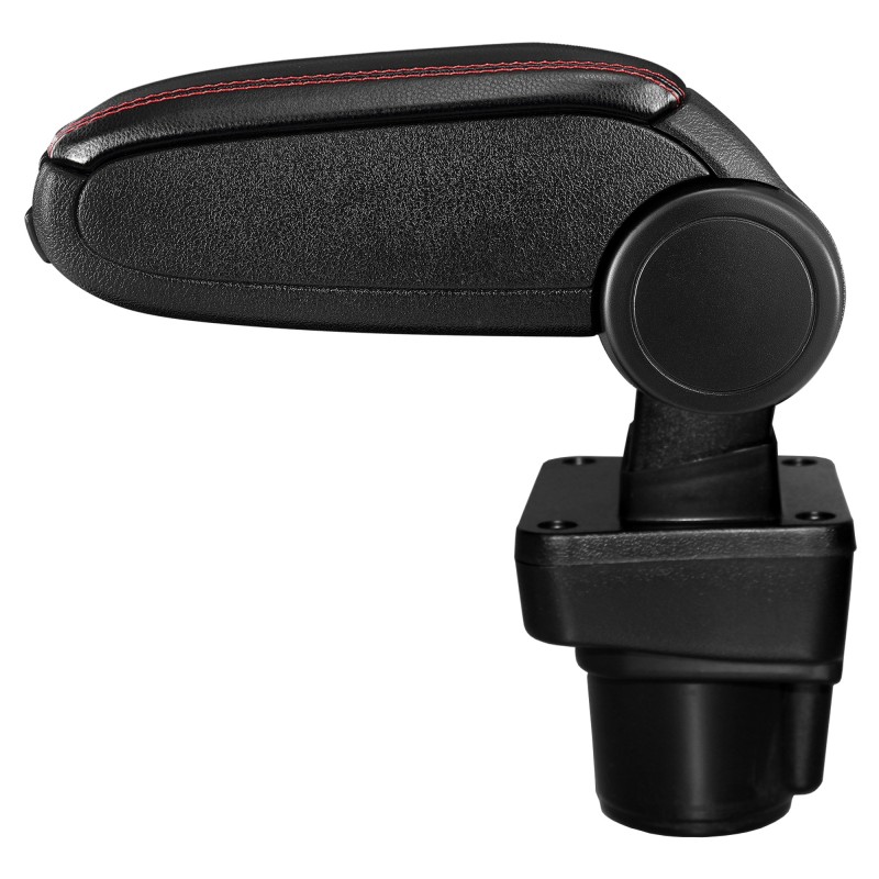 HTD074 + LC502 Accoudoir central Ford Ka Plus avec compartiment de rangement, Couvercle en simili cuir noir avec couture rouge 
