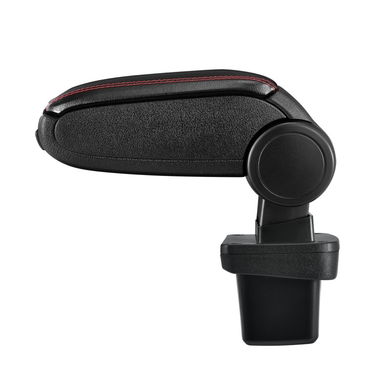 HTD070 + LC502 Center Armrest VW Golf 7 avec compartiment de rangement, Couvercle en simili cuir noir avec couture rouge 