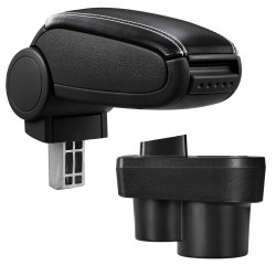 HTD058 + LC503 Accoudoir central Skoda Rapid avec compartiment de rangement imitation Leather Black avec couture blanche