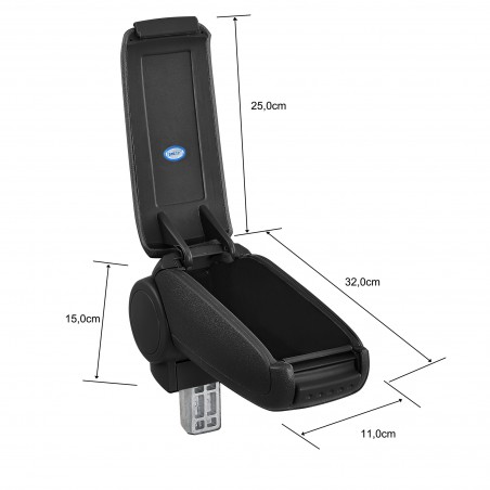 HTD034 + LC502 Accoudoir central VW Up! with Storage compartment, Couvercle en simili cuir noir avec couture rouge 