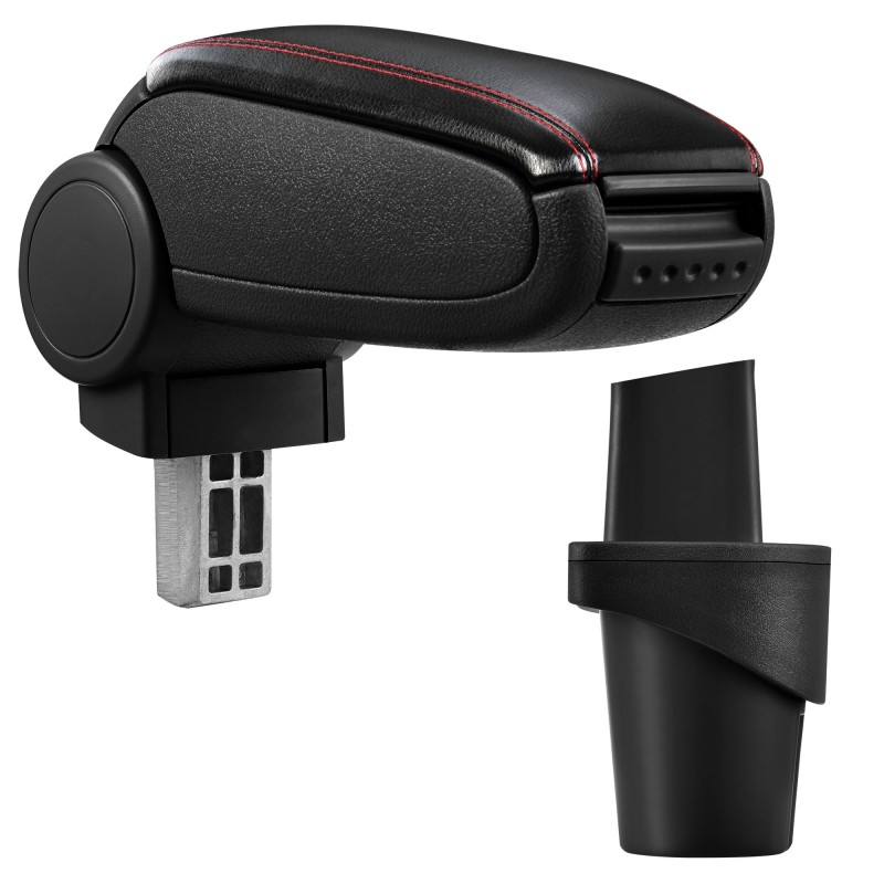 HTD009 + LC502 Accoudoir central VW Touran Caddy avec compartiment de rangement Imitation leather Black avec couture rouge 