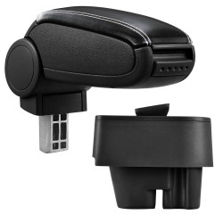 HTD001 + LC503 Accoudoir central Peugeot 207 SW CC with Storage compartment, Couvercle en simili cuir noir avec couture blanche