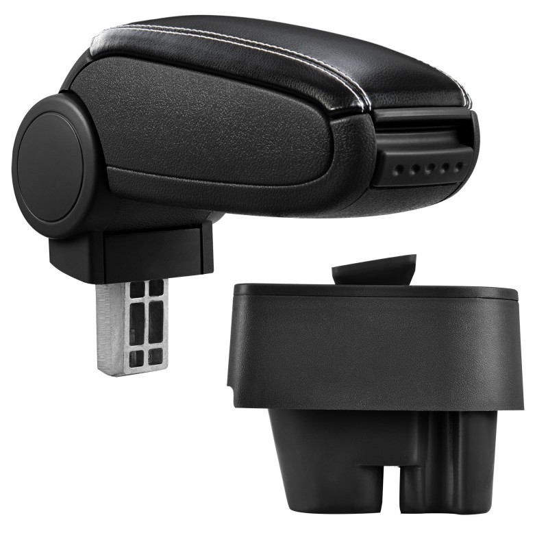 HTD001 + LC503 Accoudoir central Peugeot 207 SW CC with Storage compartment, Couvercle en simili cuir noir avec couture blanche