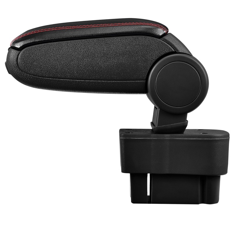 HTD005 + LC502 Accoudoir central Opel Corsa D with Storage compartment, Couvercle en simili cuir noir avec couture rouge 