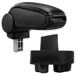 HTD004 + LC503 Accoudoir central Opel Corsa C with Storage compartment, Couvercle en simili cuir noir avec couture blanche