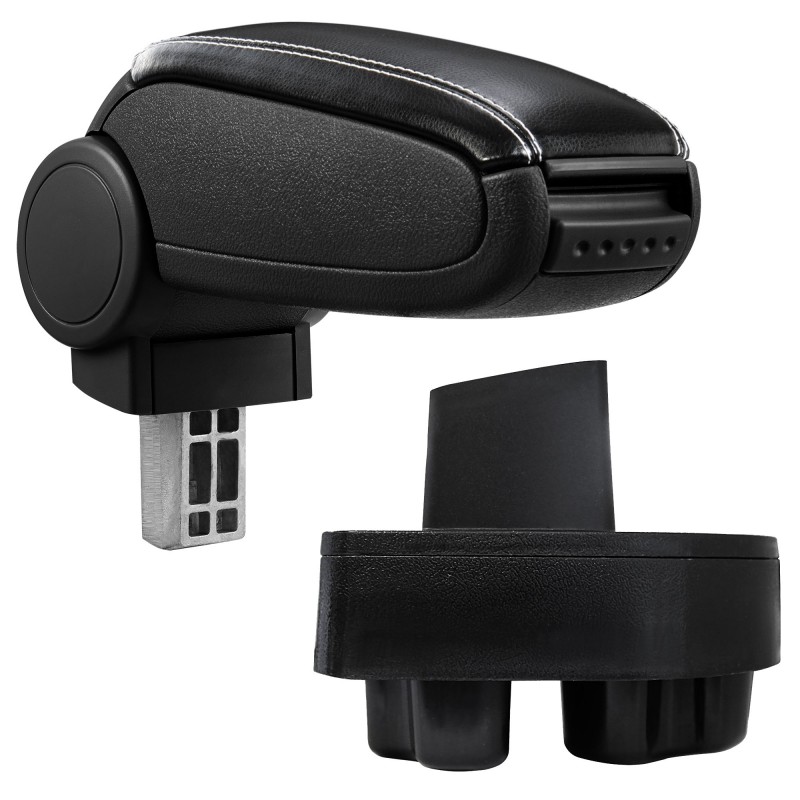 HTD004 + LC503 Accoudoir central Opel Corsa C with Storage compartment, Couvercle en simili cuir noir avec couture blanche