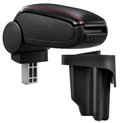 HTD013 + LC502 Accoudoir central BMW E46 avec compartiment de rangement imitation Leather Black avec couture rouge 